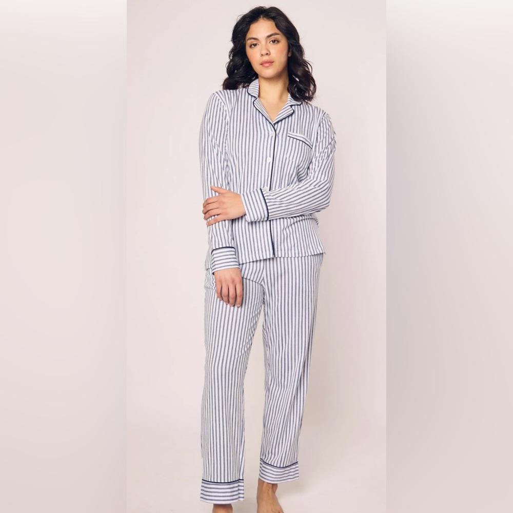 Petite Plume Pima Long Pajama Set Navy Stripe